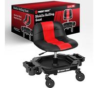 FREEKYROCK Sgabello girevole con ruote, regolabile per officina, officina, garage, negozio, sedia da lavoro, sedia mobile con vassoio, 2 portabicchieri, ruote da 10,2 cm (rosso)