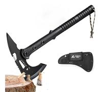 Freelander Ascia da Sopravvivenza con Punta, Accetta da Campeggio Affilata con Fodero in Nylon, Multitool Outdoor per Spaccare Legna, Manico in ABS, Bushcraft Avventura, Regalo per Uomo