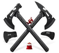 Freelander Set Ascia da Sopravvivenza 2 Pezzi - Accetta Outdoor da Campeggio con Martello e Punta, Fodero in Nylon Incluso, Ideale per Bushcraft, Avventure e Regalo per Uomo