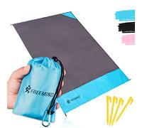 freemind® Coperta da spiaggia, picnic, viaggio, ultraleggera, sottile, 140 x 200 cm, impermeabile, compatta, senza sabbia, mini tasca, per campeggio, mare, con custodia, 4 picchetti, moschettone