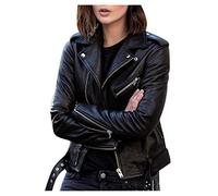 Freenfitmall Cappotto da donna Dark Academia Primavera Autunno Cerniera Moto Giacca Donna Breve In Ecopelle Giacca, Nero , M