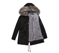 Freenfitmall Cappotto invernale da donna addensare cotone trapuntato pelliccia parka con cappuccio caldo giacca in pile da donna capispalla piumino, Nero grigio, M