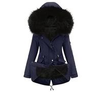 Freenfitmall Cappotto invernale da donna Addensare Cotone Trapuntato Pelliccia Parka Con Cappuccio Caldo Pile Giacca Donna Outerwear Piumino, blu navy, L