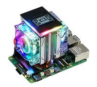 Freenove Active Cooler for Raspberry Pi 5 with 2 Fans and OLED Screen, Aluminum Heatsink with Heat Pipe, Dual PWM Fans with ARGB Light Sync, Multiple Cooling and Lighting Modes