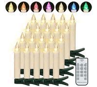 FREEPOWER 20 Candele LED Albero di Natale, Senza Fili, con Telecomando Timer Fiamma Tremolante, Colorate e Luce Bianca Calda, Interni ed Esterni Impermeabili, Decorazioni Natalizie