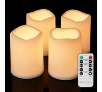 FREEPOWER 4 candele a LED per esterni, impermeabili, con timer, telecomando, funzionamento a batteria, senza fiamma, luce bianca calda, plastica, diametro 7,5 x 10 cm