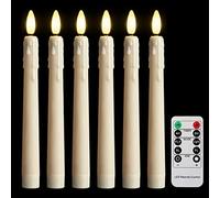 FREEPOWER 6 Candele LED Lunghe con Telecomando Timer Fiamma Tremolante, Funzionamento Batteria, Luce Bianca Calda, Dimmerabili, Decorazione per Natale Feste Famiglia, 2 x 21cm