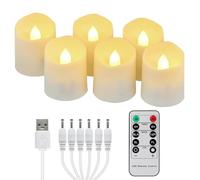 FREEPOWER 6 Candele LED Ricaricabili con Timer Telecomando Fiamma Tremolante, Luce Bianca Calda, Lumini LED Elettriche, Dimmerabili, con Cavo USB, Decorazione per Natale Halloween, 4 x 4.5cm