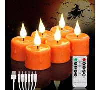 FREEPOWER 6 candele lumini LED arancioni ricaricabili con telecomando timer tremolante, luce bianca calda, candele elettriche con cavo USB, decorazione per Halloween, diametro 4 x 5.5cm