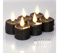 FREEPOWER 6 candele lumini LED neri con timer (6 ore), luce bianca calda, candele elettriche ricaricabili con cavo USB, decorazione per Halloween Natale, diametro 4 x 5,5 cm