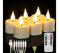 FREEPOWER 6 candele lumini LED ricaricabili con telecomando timer tremolante, luce bianca calda, dimmerabili, candele elettriche con cavo USB, decorazione per Halloween Natale, diametro 4 x 5,5 cm