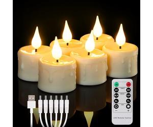 FREEPOWER 6 candele lumini LED ricaricabili con telecomando timer tremolante, luce bianca calda, dimmerabili, candele elettriche con cavo USB, decorazione per Halloween Natale, diametro 4 x 5,5 cm