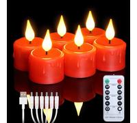 FREEPOWER 6 candele lumini LED rossi ricaricabili con telecomando timer tremolante, dimmerabili, luce bianca calda, con cavo USB, decorazione per famiglia, Natale, diametro 4 x 5.5cm