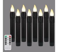 FREEPOWER 8 Candele LED Nere con Telecomando Timer Fiamma Tremolante, Luce Bianca Calda, Dimmerabili, Funzionamento Batteria, Halloween Natale Decorazione, 2 x 17cm