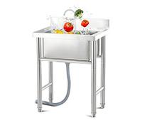 Freestanding Stainless Steel Outdoor, Commercial Restaurant Large Single Bowl for Business Restaurant, Cafe, Bar, Hotel, Garage, Laundry Room