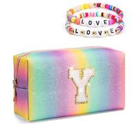 Freesya Regali per ragazze, borsa per il trucco preppy con iniziale, carina roba alla moda per ragazze adolescenti, astuccio cosmetico con cerniera liscia, idea regalo di compleanno per figlia,