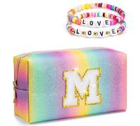 Freesya Regali per ragazze, borsa per il trucco preppy con iniziale, carina roba alla moda per ragazze adolescenti, astuccio cosmetico con cerniera liscia, idea regalo di compleanno per figlia,