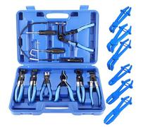 FreeTec 15 Pz Pinze Fascette Stringitubo a Molla, Kit 9 Pinze Fascette e 6 Pinza Serrare Tubi, Pinza Stringitubo Professionali Flessibile per Auto (Blu)