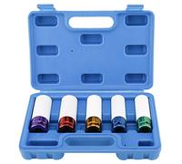 FreeTec 5 pezzi Set Bussole per Ruote, 1/2 pollice Chiavi a Bussola per Dadi Ruote, 15mm 17mm 19mm 21mm 22 mm Bussole per Cerchi in Lega Protettivo