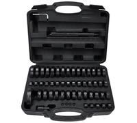 FreeTec Kit da 52 pezzi cuscinetti per ruota, dischi di montaggio, anelli di tenuta radiale, pistoni, cuscinetti, elastici, estrattore, pressa, strumento, set guida 18-65 mm (Nero)