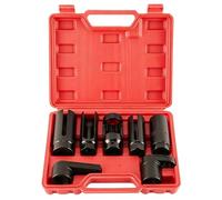 FreeTec Set di chiavi per sonde lambda, 7 pezzi, 22 mm, 27 mm, 29 mm, dadi per sonde lambda, strumento per lo smontaggio della sonda lambda auto (rosso)