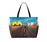 Freeway Highway Road in The Desert Print Large Waterproof Beach Tote Bag per le donne con zip e tasche borsa pieghevole per viaggi, piscina, shopping, vacanze, palestra