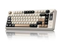 FREEWOLF M75 Tastiera wireless dual-mode, Bluetooth+2.4G, controllo tramite manopola e display, 82 tasti compatti PBT con gradiente, luce arcobaleno,QWERTY,anti-ghosting completo per Mac/Win-Formaggio