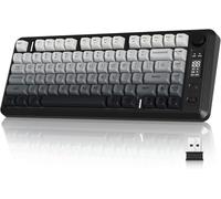 FREEWOLF M75 Tastiera wireless dual-mode, Bluetooth+2.4G, controllo tramite manopola e display, 82 tasti compatti PBT con gradiente, luce arcobaleno,QWERTY, anti-ghosting completo per Mac/Win-Nero