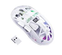 FREEWOLF Mouse Da Gioco Wireless A2, Mouse Da Gioco Per Pc Dual Mode 2.4G/Bluetooth, Mouse RGB con Schermo Di Visualizzazione Della Batteria, Guscio Trasparente, Pixart 3212 4000 DPI -Bianco Satinato
