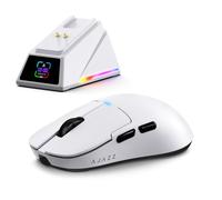 FREEWOLF x A.JAZZ AJ159P MC PRO Mouse da Gaming Wireless, Dock di Ricarica Magnetico con Schermo TFT, Ultra-Leggero 57g, Sensore PAW3311, 24000 DPI, BT/2.4G/USB-C, 20M Click, per PC/MAC (Bianco)