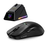 FREEWOLF x A.JAZZ AJ159P MC PRO Mouse da Gaming Wireless, Dock di Ricarica Magnetico con Schermo TFT, Ultra-Leggero 57g, Sensore PAW3311, 24000 DPI, BT/2.4G/USB-C, 20M Click, per PC/MAC (Nero)