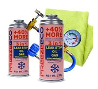 FreezeEco 2x R134a 3-in-1 Gas refrigerante di ricambio per aria condizionata con olio e sigillante + tubo flessibile + panno