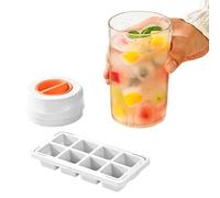 Freezer Molds, Non-Stick Silicone Trays & Leak Resistant Lid, 8-Compartment Large Ice Tray Set, for Beverage Coffee Juice Milk Beer Whiskey Bourbon Home Apartment Office Outdoor