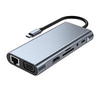 Frefgikty 11 in 1 Tipo C Dock USB Hub 3.0 Splitter Adattatore Multiport 4K -Compatibile RJ45 SD/TF VGA PD Audio Jack Porta Ethernet Adattatore USB a Tipo C, Hub Usb,