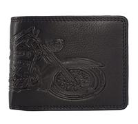 Fregery Portafoglio in pelle da uomo con protezione RFID con scomparto per monete e goffratura (marrone, verticale, moto, Harley Davidson), Nero , Querformat schwarz, Classico