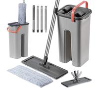 KADAX Mocio per diverse superfici, robusto lavapavimenti con doppio secchio, tergicristallo piatto, dispositivo di pulizia con due inserti in microfibra (grigio/arancione)