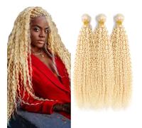 Freiuoke 613 Ciocche di capelli umani ricci biondi, ciocche di capelli vergini non trattati, 71,1, 76,2 e 81,3 cm, capelli umani biondi, 300 g