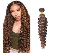Freiuoke Extension di capelli umani brasiliani non trattati, ondulati profondi, colore P4, 30 ciocche, 1 ciocca da 71 cm e riflessi