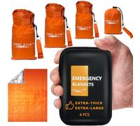 Frelaxy Coperta di emergenza, confezione da 2/4, coperte spaziali extra spesse extra large con fischietti, sacchetti e custodia in EVA