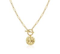 Fremttly Collana girocollo con ciondolo rotondo placcato oro 14 K con ciondolo rotondo a forma di moneta dello zodiaco con 12 costellazioni, regalo personalizzato per donne e uomini, Ottone, Nessuna
