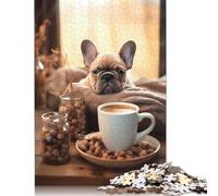 French Bulldog Coffee Pup Jigsaw Puzzle Impossible 1000Pcs Decorazione Per La Casa. Giochi Rilassamento E Intelligence Per Adulti E Bambini Da 12 Anni 1000pcs (75x50cm)
