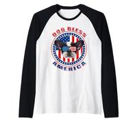 French Bulldog Dog Bless America Us Flag Sunglasses 4th July Maglia con Maniche Raglan