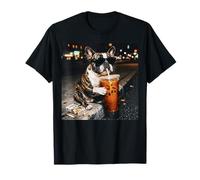 French Bulldog Drinking Coffee Smoking Cigarette Funny Meme Maglietta