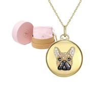 French Bulldog Locket for Women, 18K Yellow Gold & Gunmetal Plated Sterling Silver, Jewelry for Dog Lovers, 18 inch + 2" extender - Valentines Day Gifts for Her