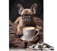 French Bulldog Pup Coffee Jigsaw Puzzle Impossible 1000 Pezzi Decorazione Per La Casa. Rilassamento E Intelligence Per Adulti E Ragazzi Da 14 Anni 1000pcs (75x50cm)