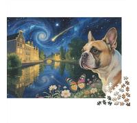 French Bulldog Puzzle 1000 Pezzi French Bulldog by The Canal Under The Starry Sky, Per Bambini E Adulti Relax-rompicapo Difficile Sfida Classici Idea Regalo 1000pcs (75x50cm)