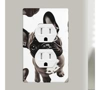 French Bulldog2 - Placca da parete singola duplex decorativa per interruttore della luce, in plastica, decorazione per casa, camera da letto, cucina, 11,4 x 7,9 cm, dimensioni standard