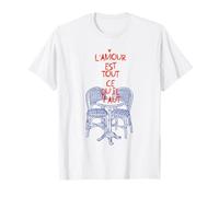 French Café Love Citazione con sedie bistrot illustrazione Tee Maglietta