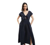 French Connection - Barletta - Vestito midi in popeline di cotone blu navy con lacci M