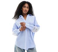 French Connection - Cambria - Camicia blu a righe con ricamo sulle maniche-Multicolore S